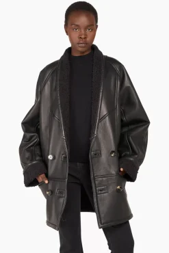 JANICE Leer^Lammy Coat Dames Zwart Raf