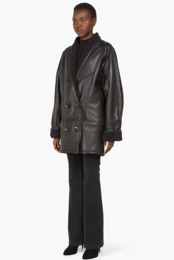 JANICE Leer^Lammy Coat Dames Zwart Raf