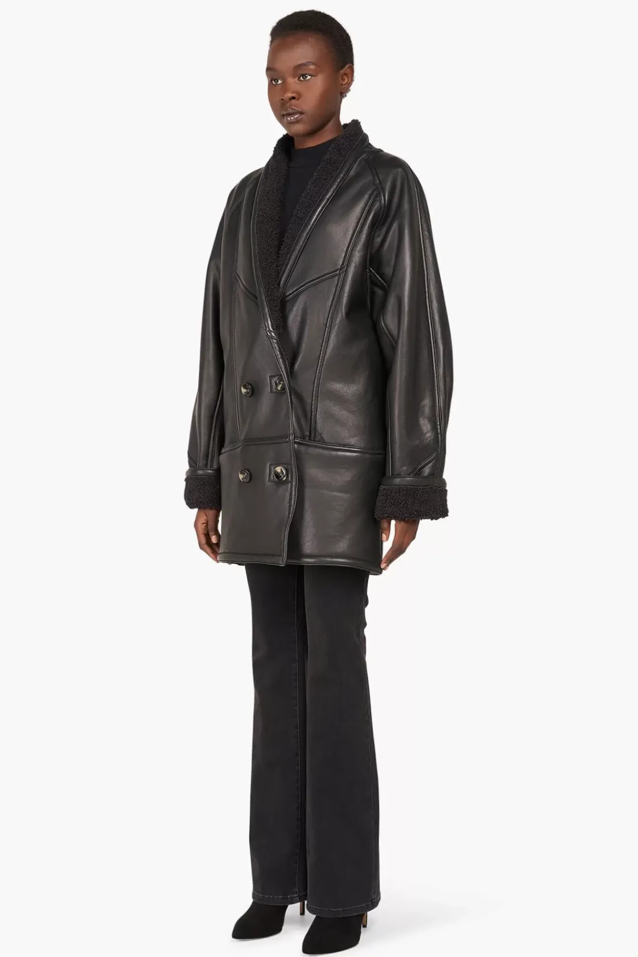 JANICE Leer^Lammy Coat Dames Zwart Raf