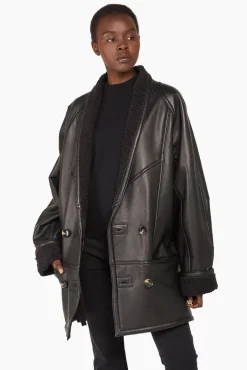 JANICE Leer^Lammy Coat Dames Zwart Raf