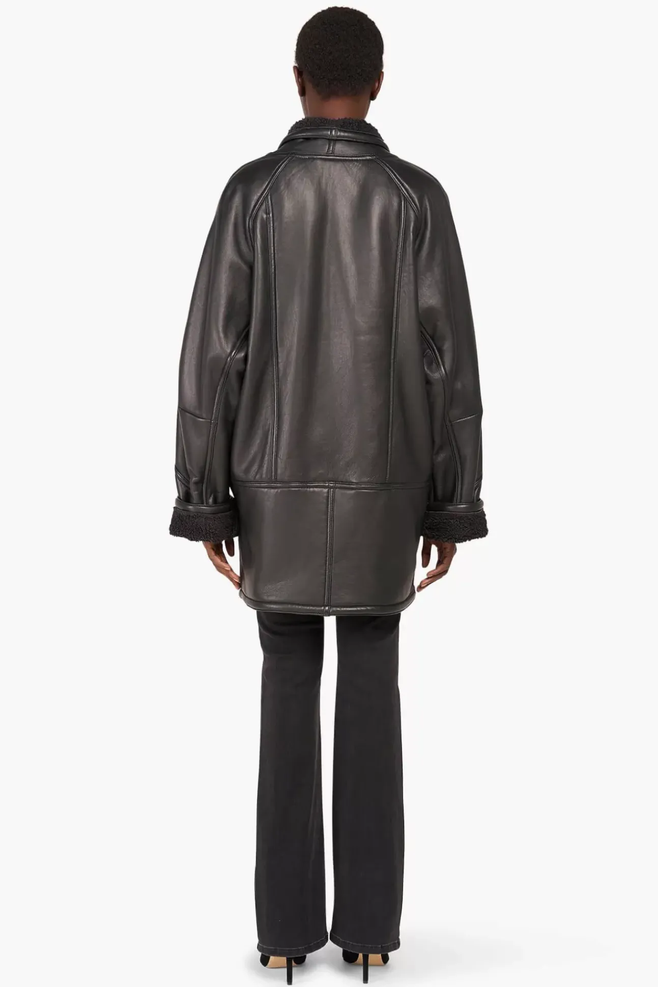 JANICE Leer^Lammy Coat Dames Zwart Raf