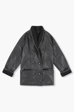 JANICE Leer^Lammy Coat Dames Zwart Raf