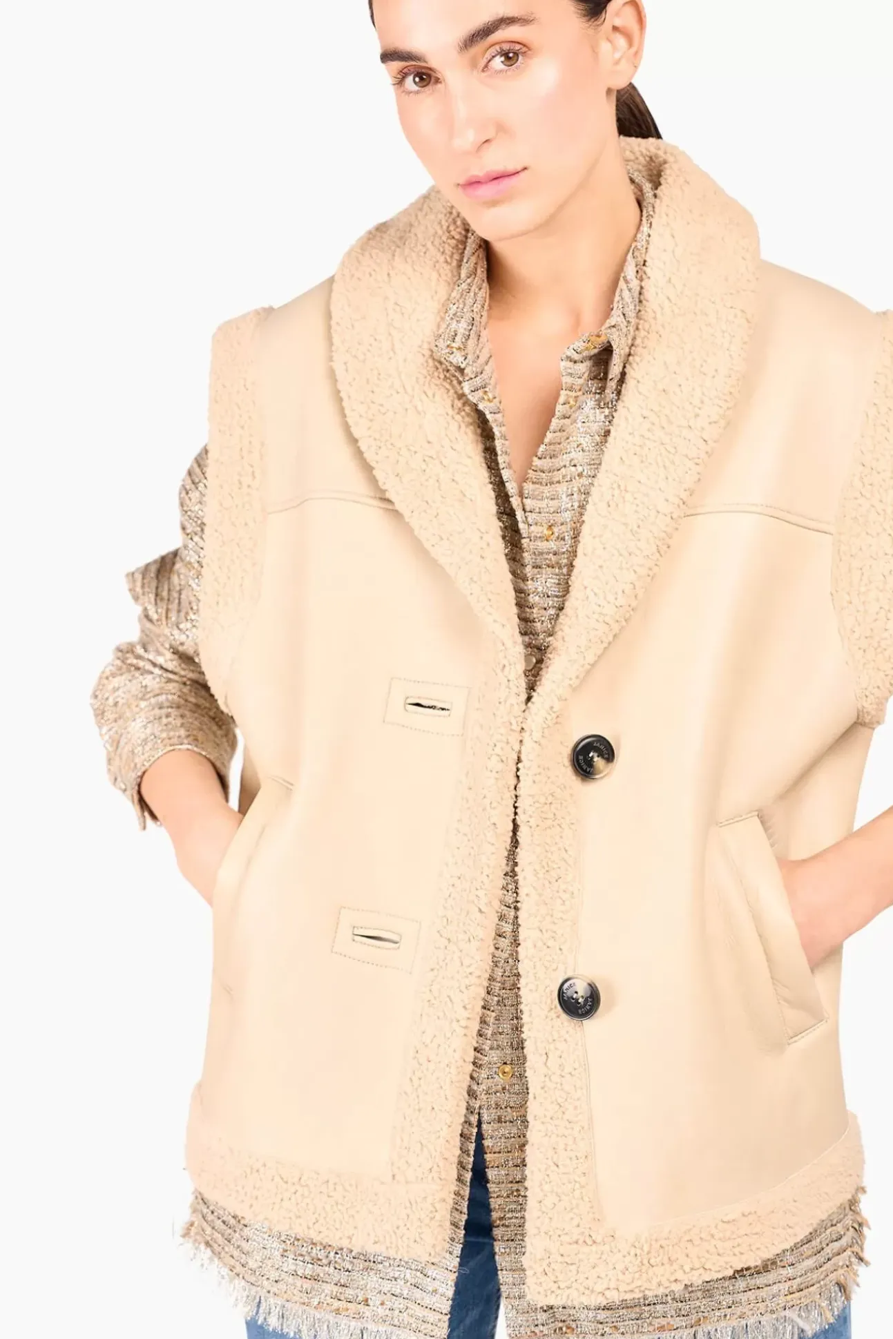 JANICE Leer^Lammy Vest Dames Justin Off White