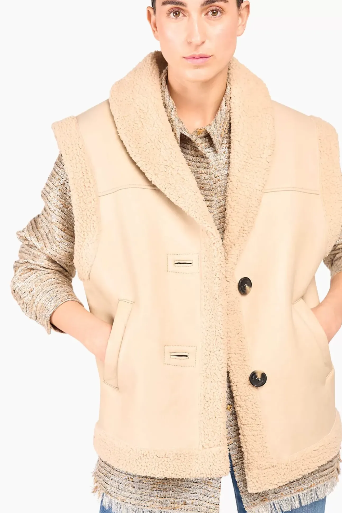 JANICE Leer^Lammy Vest Dames Justin Off White