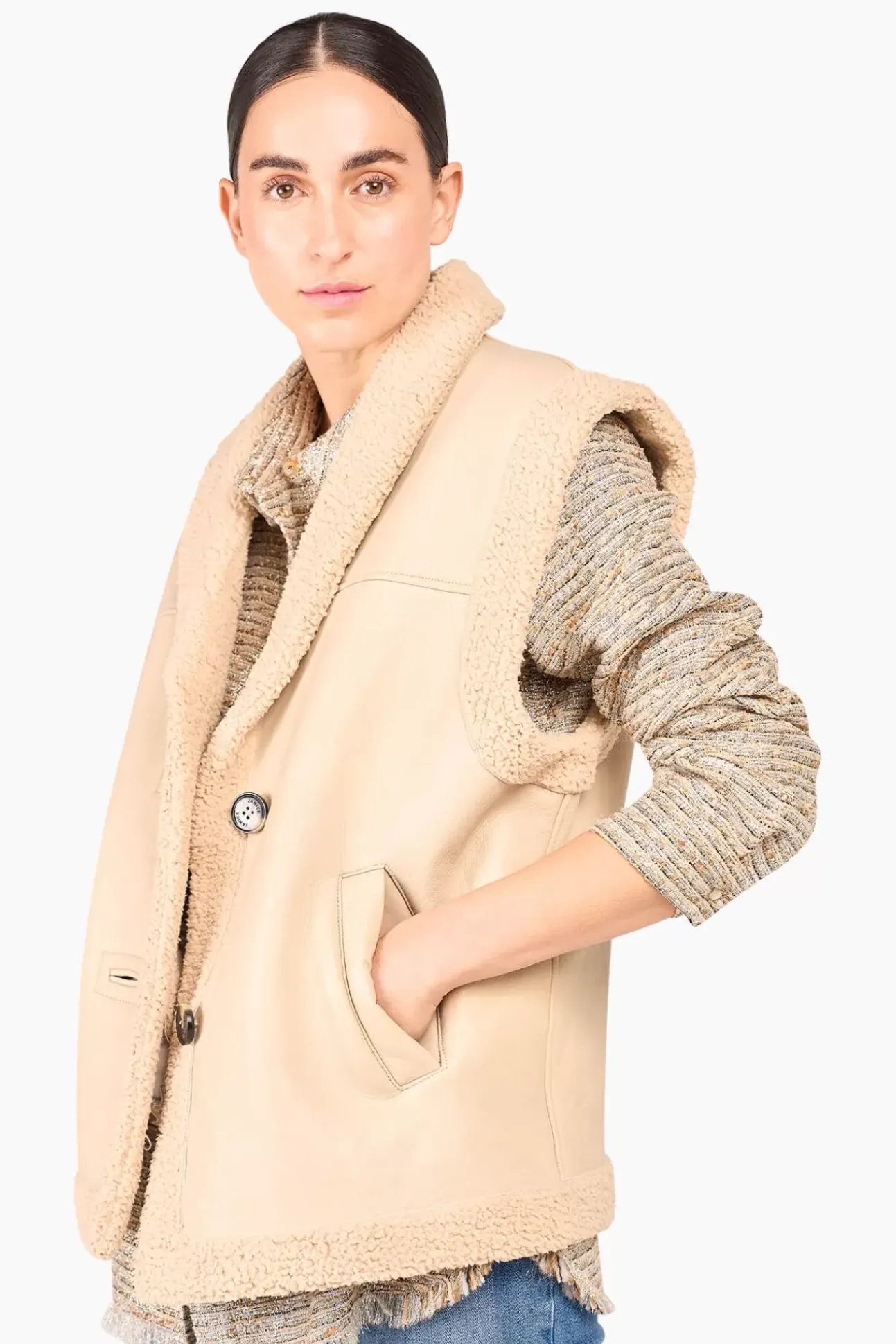 JANICE Leer^Lammy Vest Dames Justin Off White