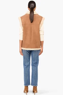 JANICE Leer^Lammy Vest Dames Justin Suede Bruin