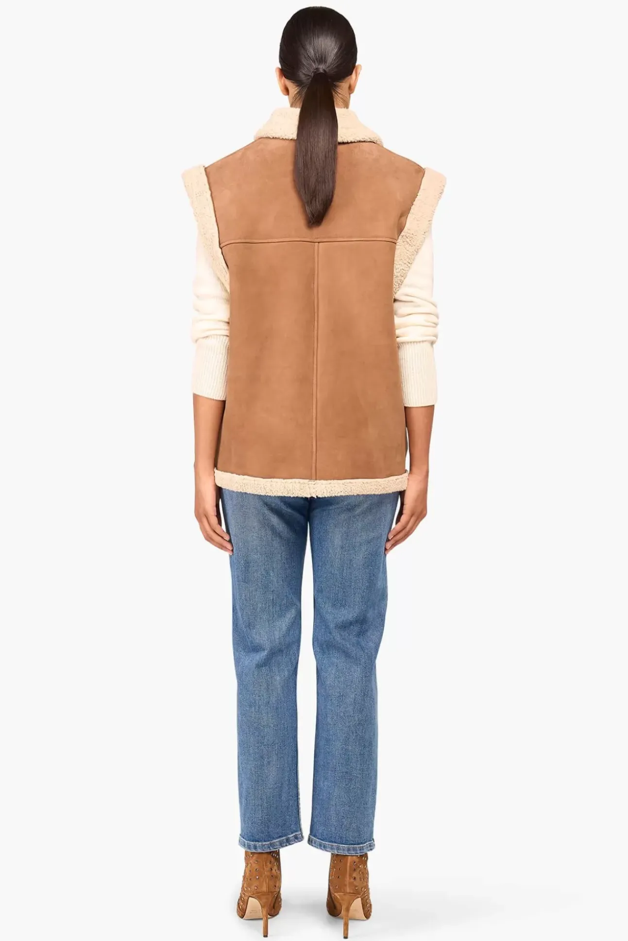 JANICE Leer^Lammy Vest Dames Justin Suede Bruin