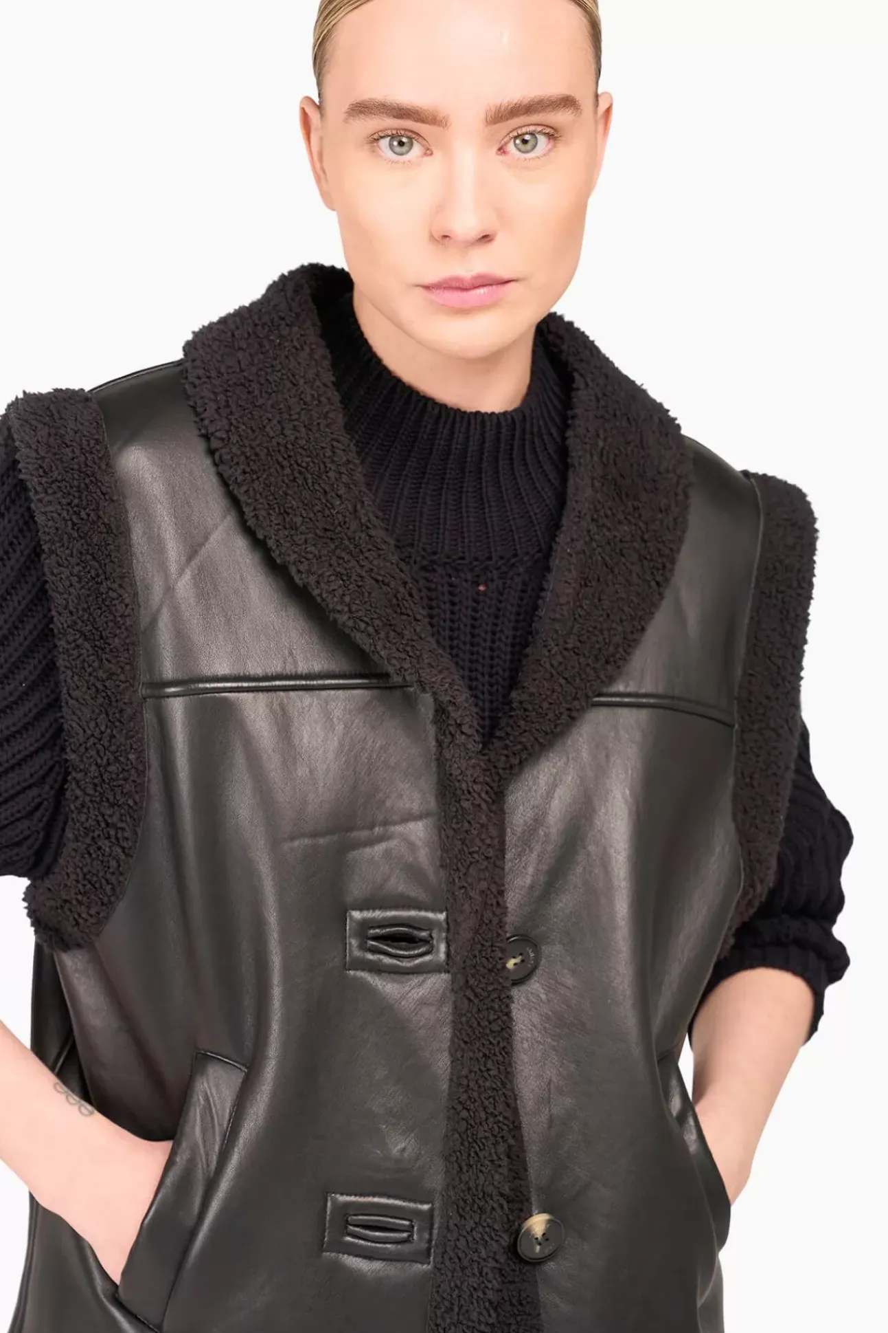 JANICE Leer^Lammy Vest Dames Justin Zwart