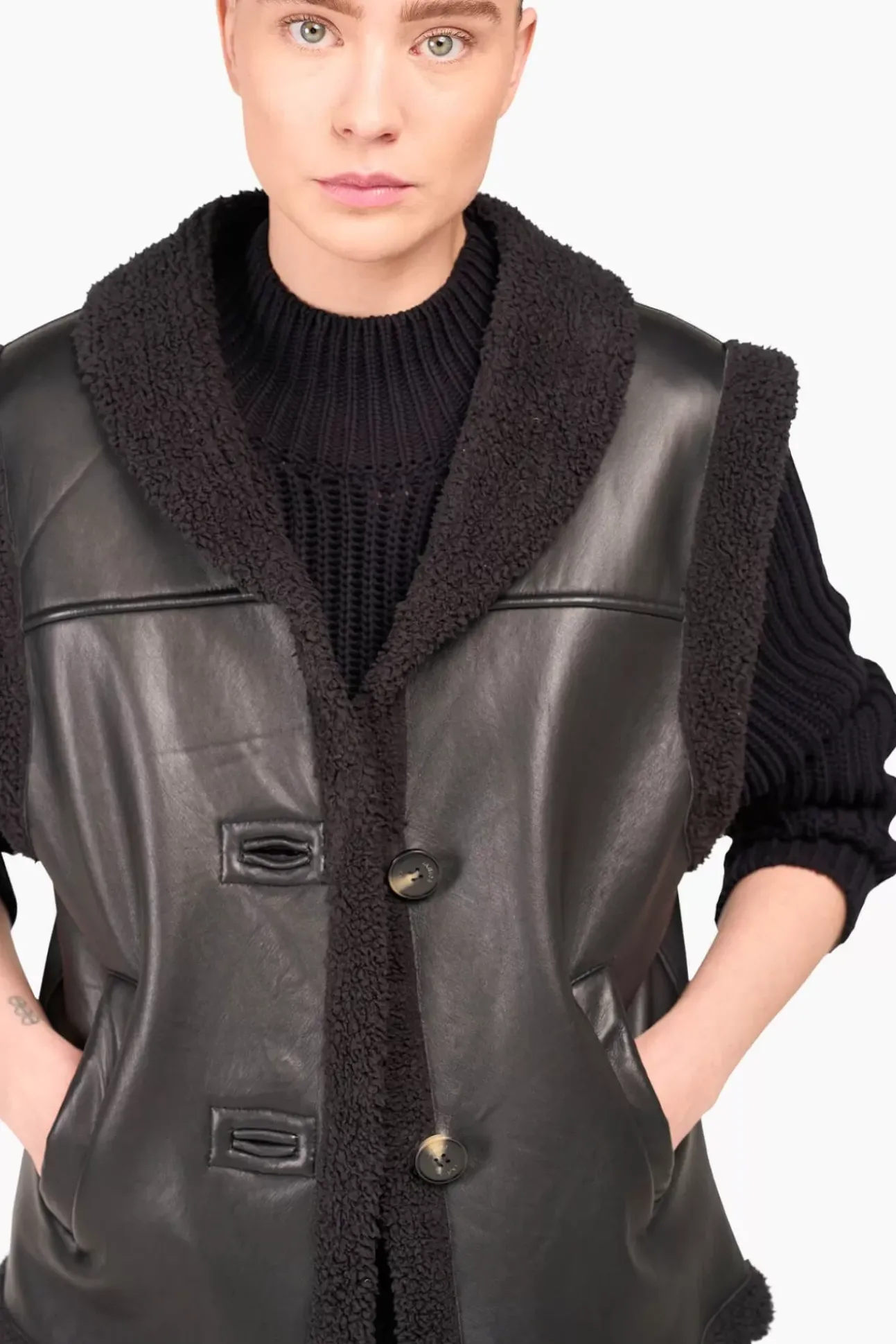 JANICE Leer^Lammy Vest Dames Justin Zwart
