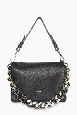 JANICE Tassen^Leren Schoudertas Dames Skylar Zwart Zilver
