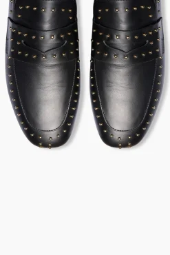 JANICE Loafers^Loafer Dames Leer Zwart Burt Studs Gold