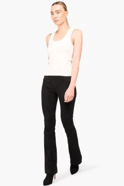 JANICE Leer^Suede Flared Dames Broek Arlo Zwart