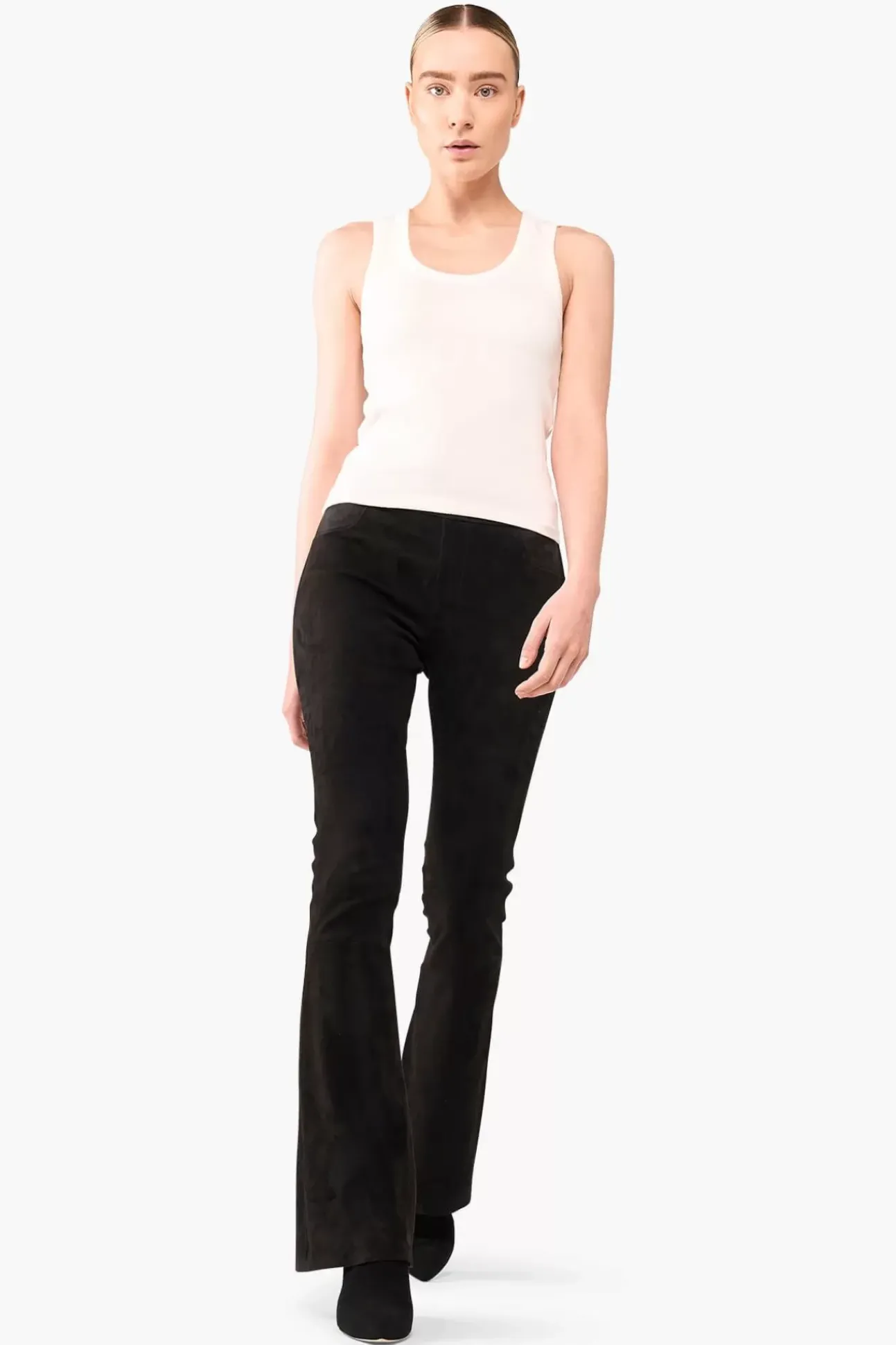 JANICE Leer^Suede Flared Dames Broek Arlo Zwart