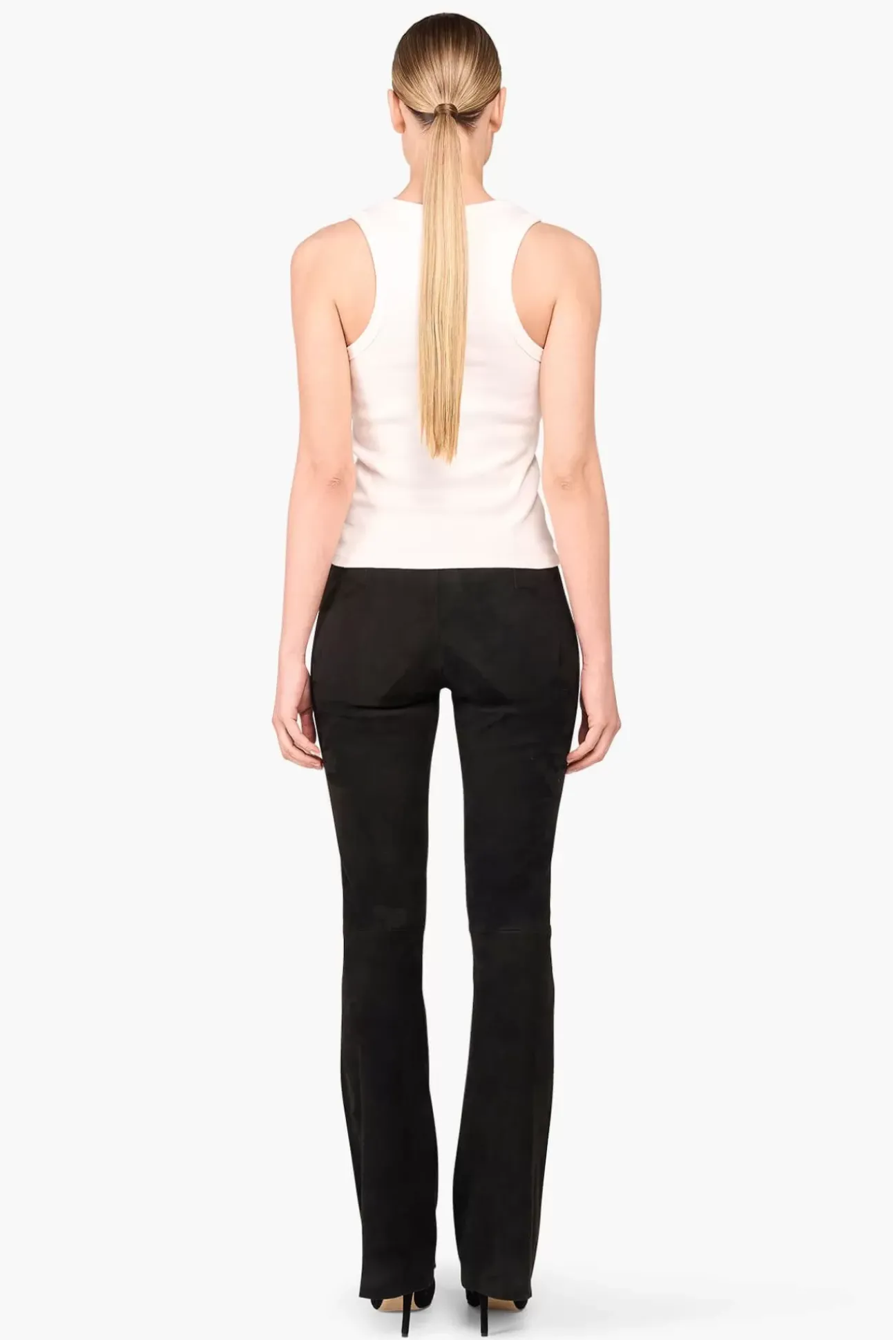 JANICE Leer^Suede Flared Dames Broek Arlo Zwart