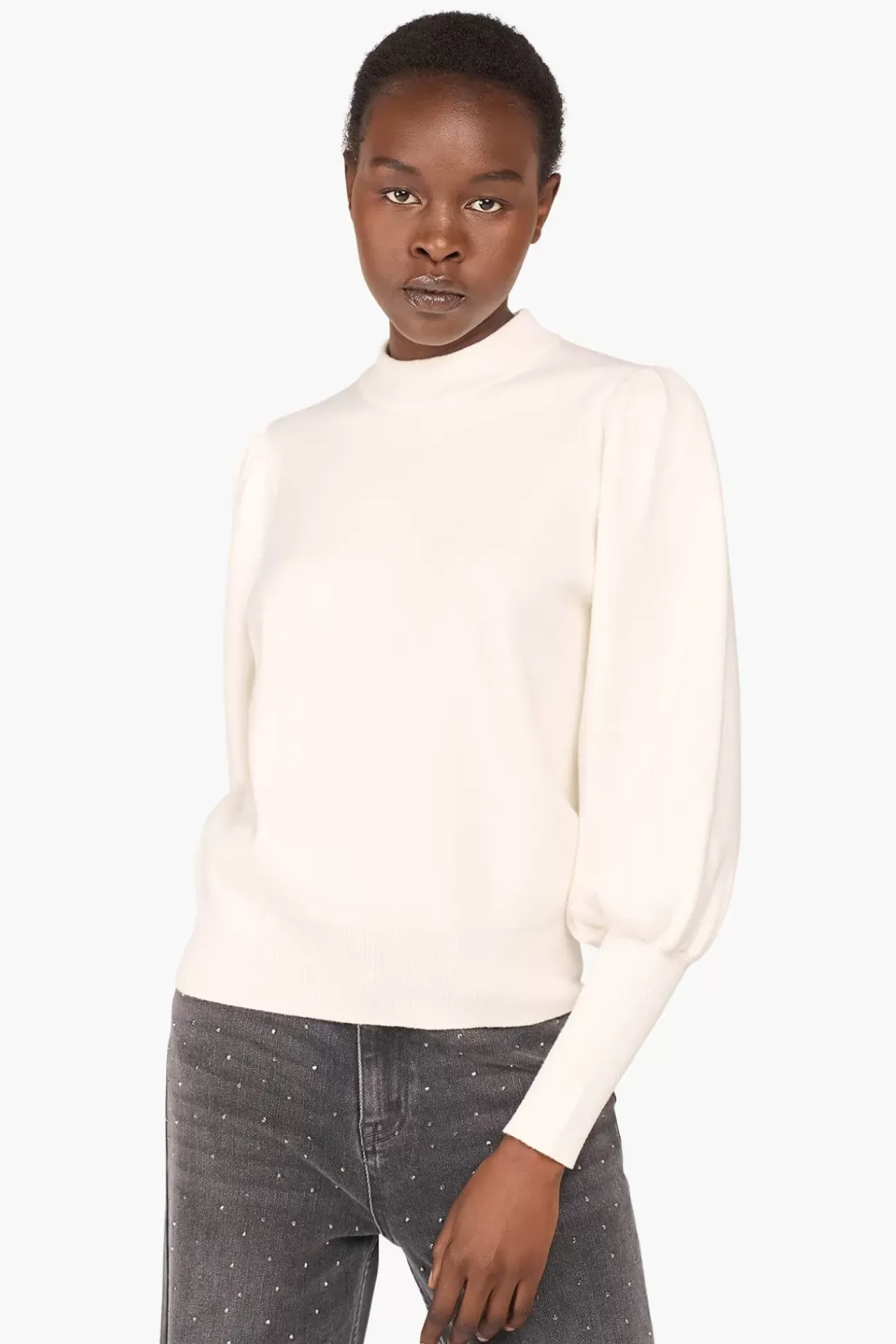 JANICE Sweaters & Truien^Trui Gebreid Pof Mouw Jay Wit