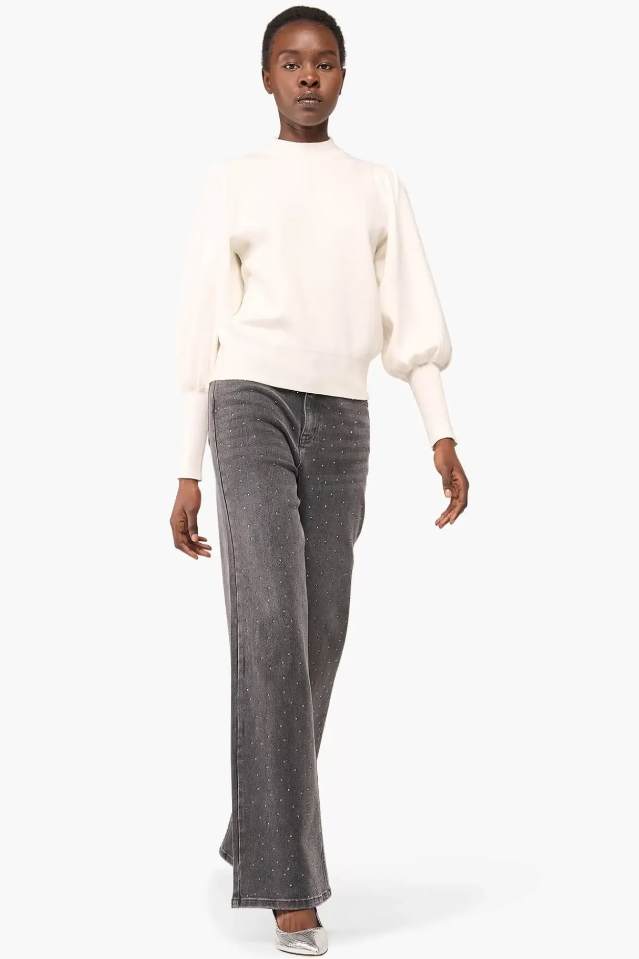 JANICE Sweaters & Truien^Trui Gebreid Pof Mouw Jay Wit