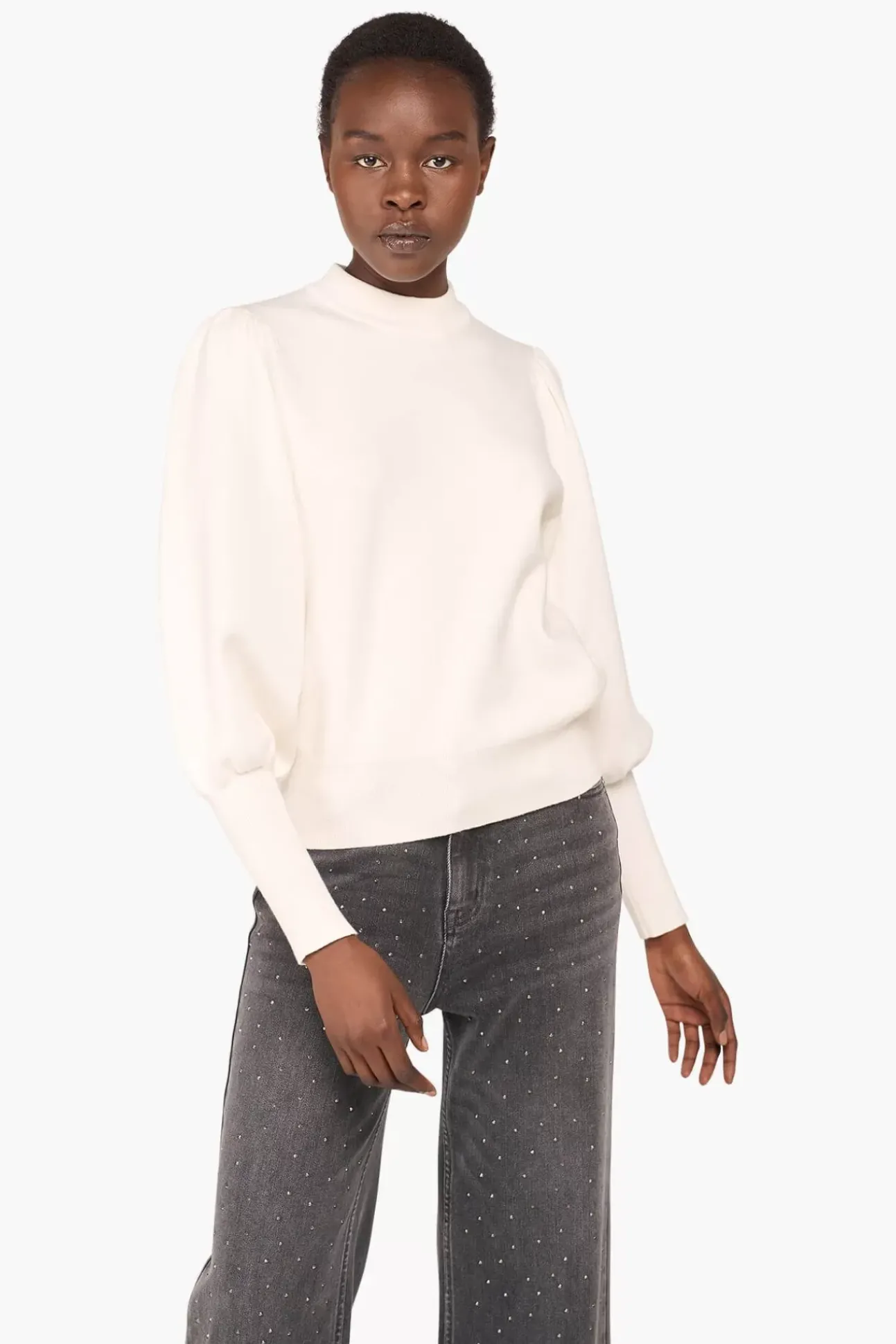 JANICE Sweaters & Truien^Trui Gebreid Pof Mouw Jay Wit