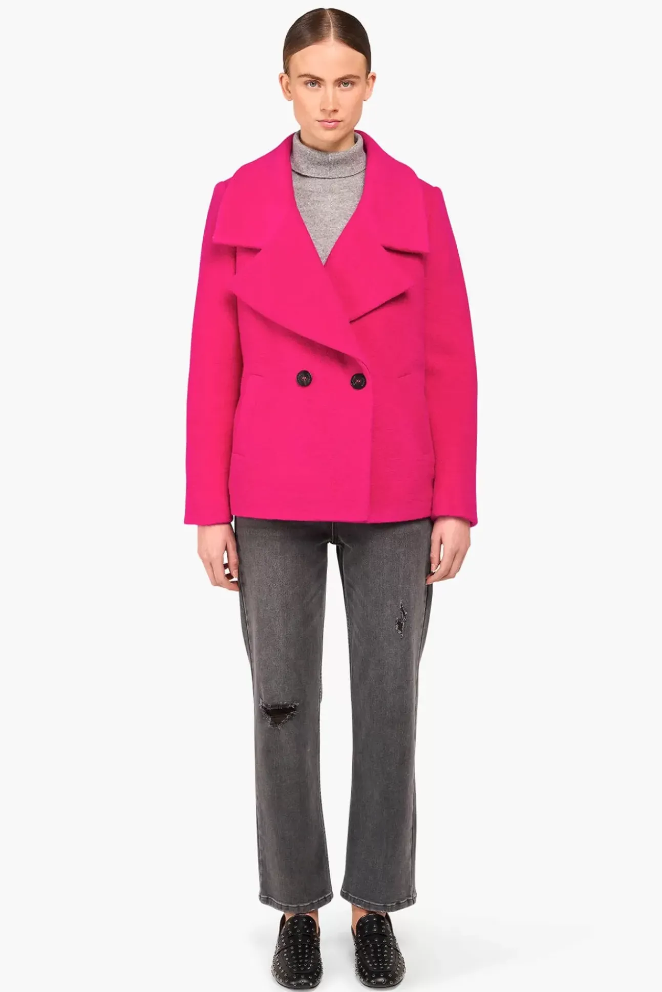 JANICE Jassen^Wollen Jas Dames Kort Gus Roze