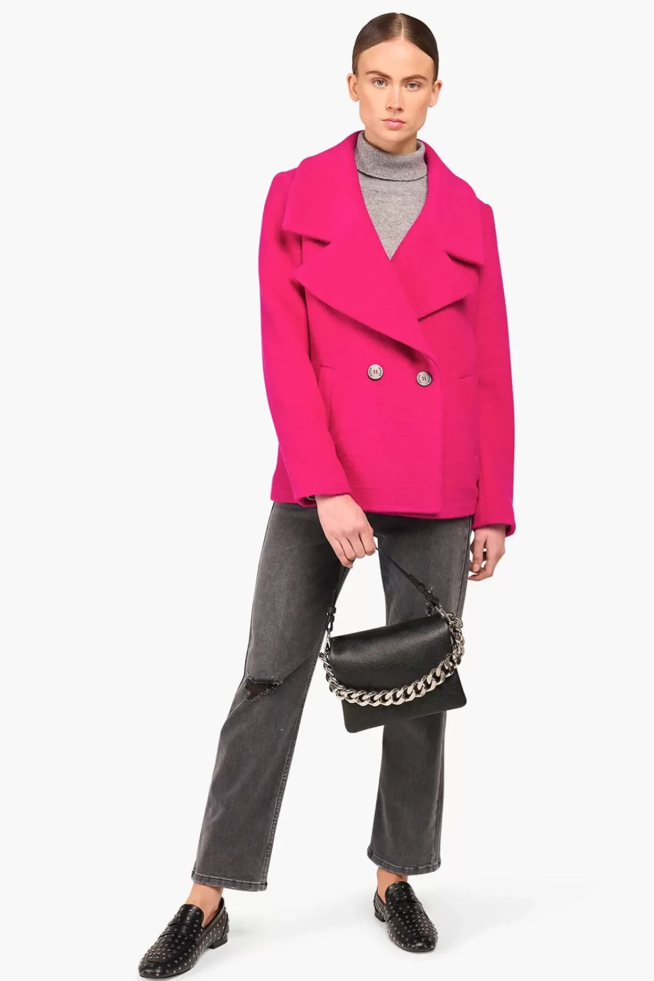 JANICE Jassen^Wollen Jas Dames Kort Gus Roze