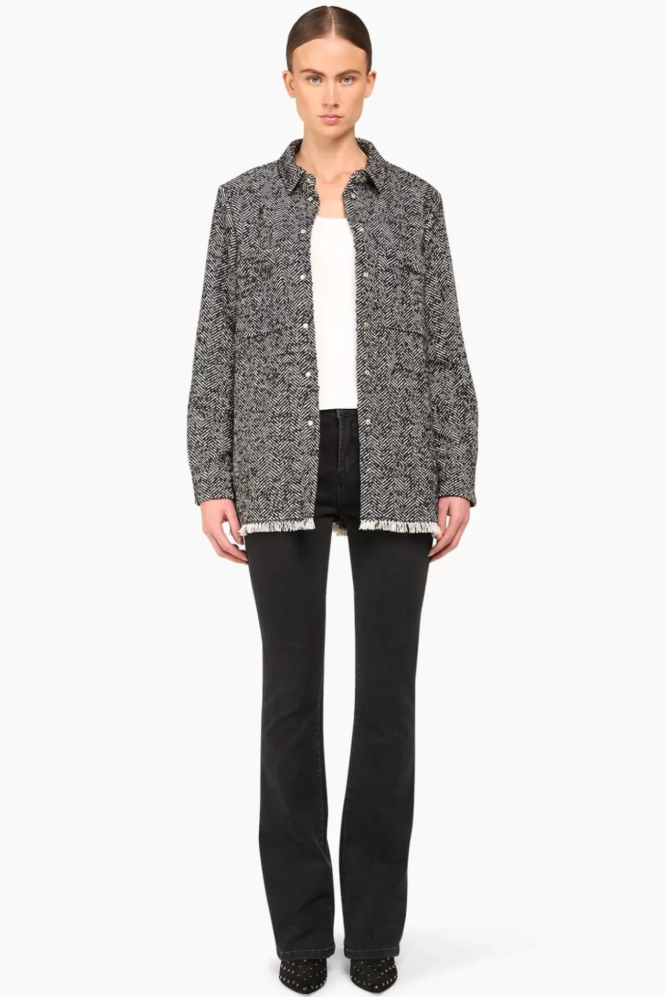 JANICE Blouses^Wollen Visgraat Blouse Dames Shane Zwart