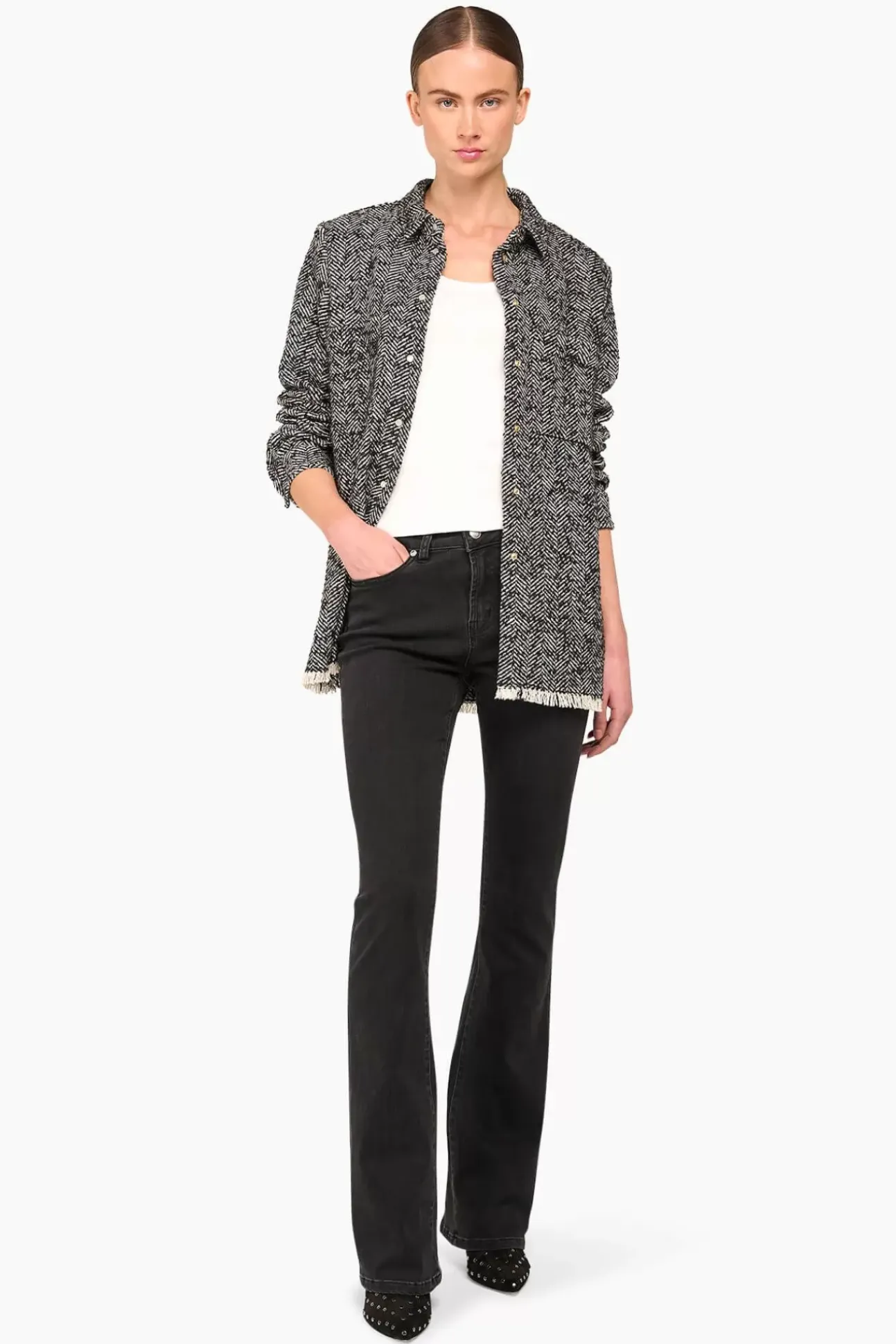 JANICE Blouses^Wollen Visgraat Blouse Dames Shane Zwart