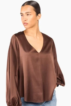 JANICE Blouses^Zijden Blouse Dames Tristan Bruin
