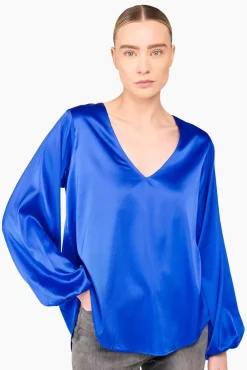 JANICE Blouses^Zijden Blouse Dames Tristan Blauw
