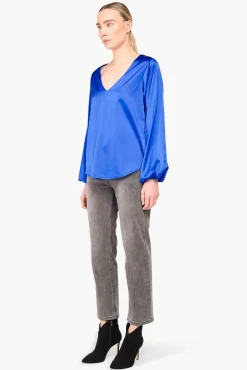 JANICE Blouses^Zijden Blouse Dames Tristan Blauw