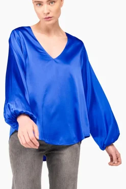 JANICE Blouses^Zijden Blouse Dames Tristan Blauw