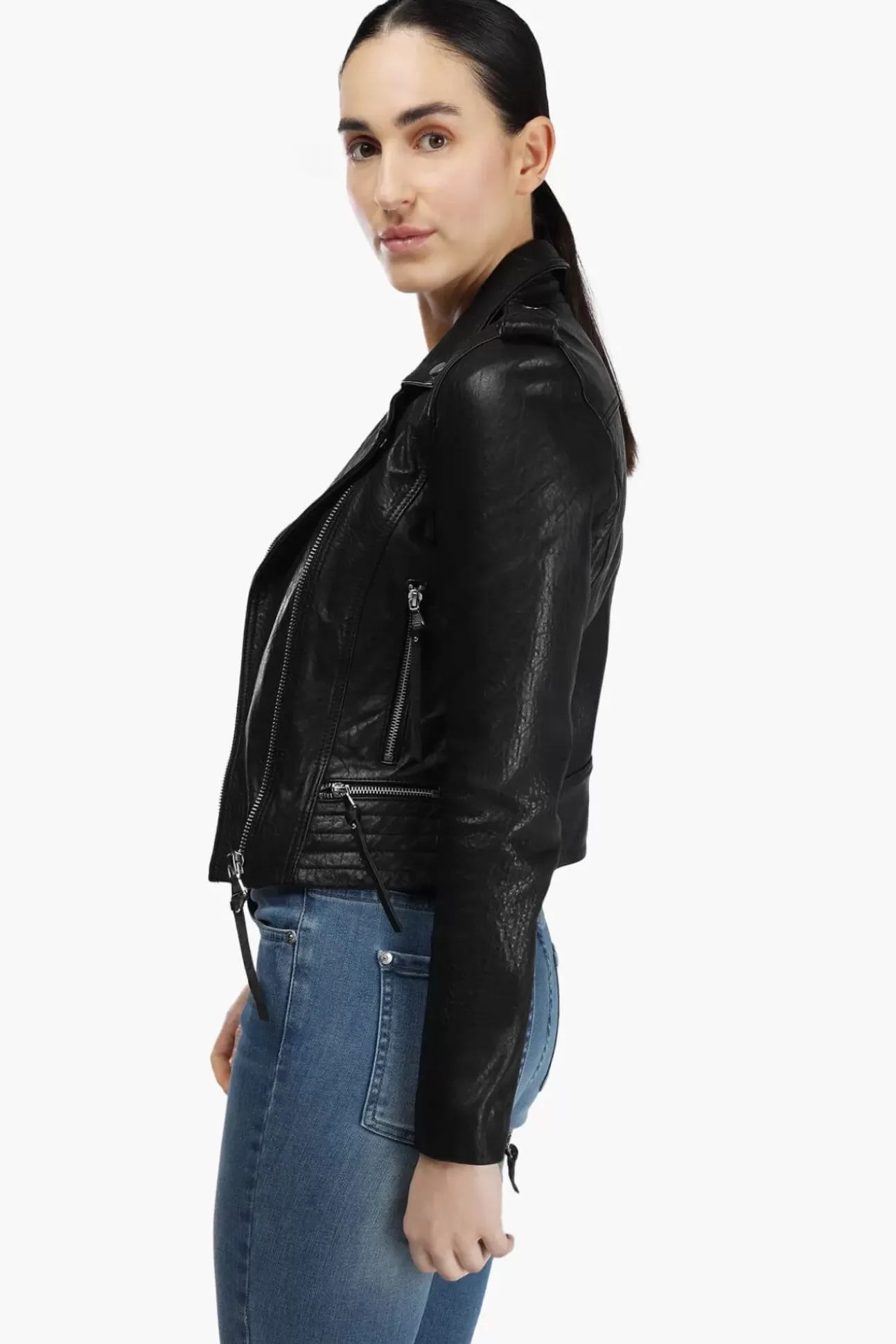 JANICE Jassen^Zwart Leren Bikerjack Otis Black